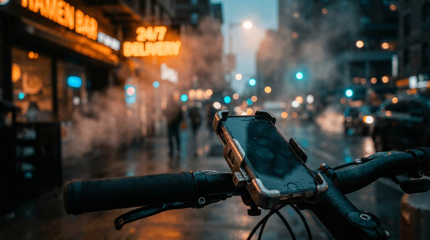 Smartphone on a gimbal filming a vertical video on a city street