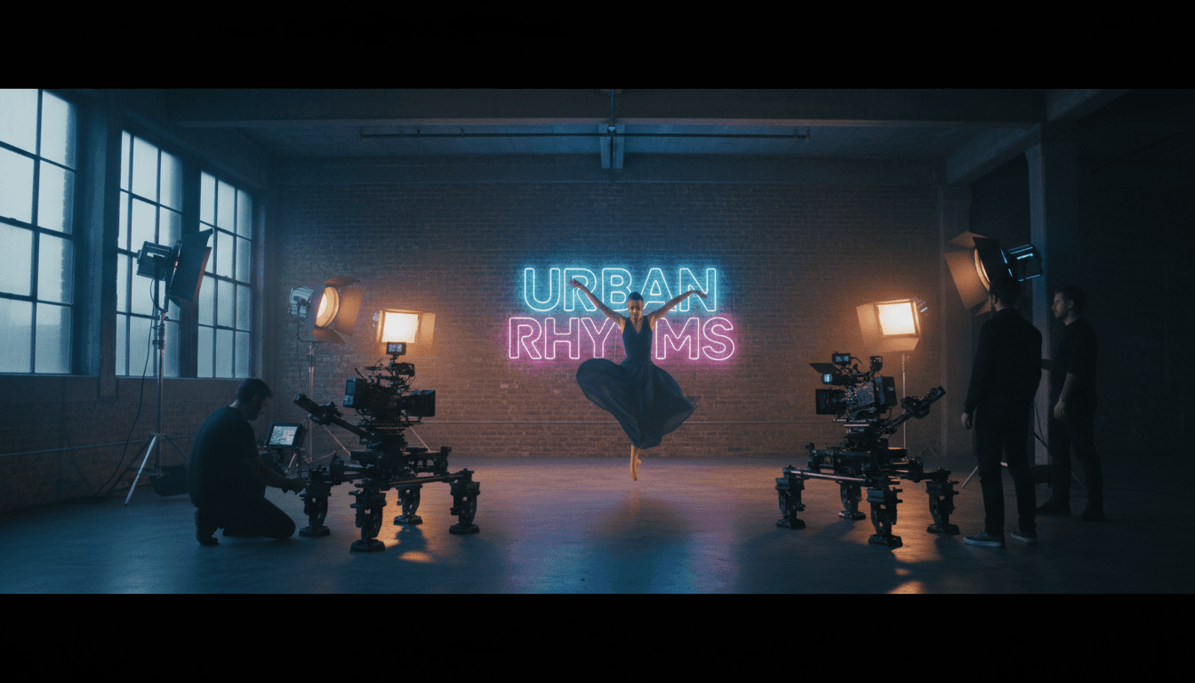 Behind-the-scenes video production set with camera and lighting equipment in a Toronto studio