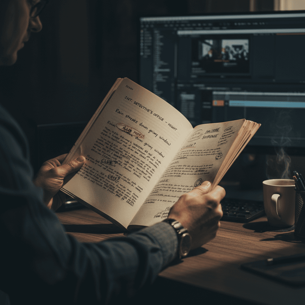 Production schedule and storyboard notes on a table