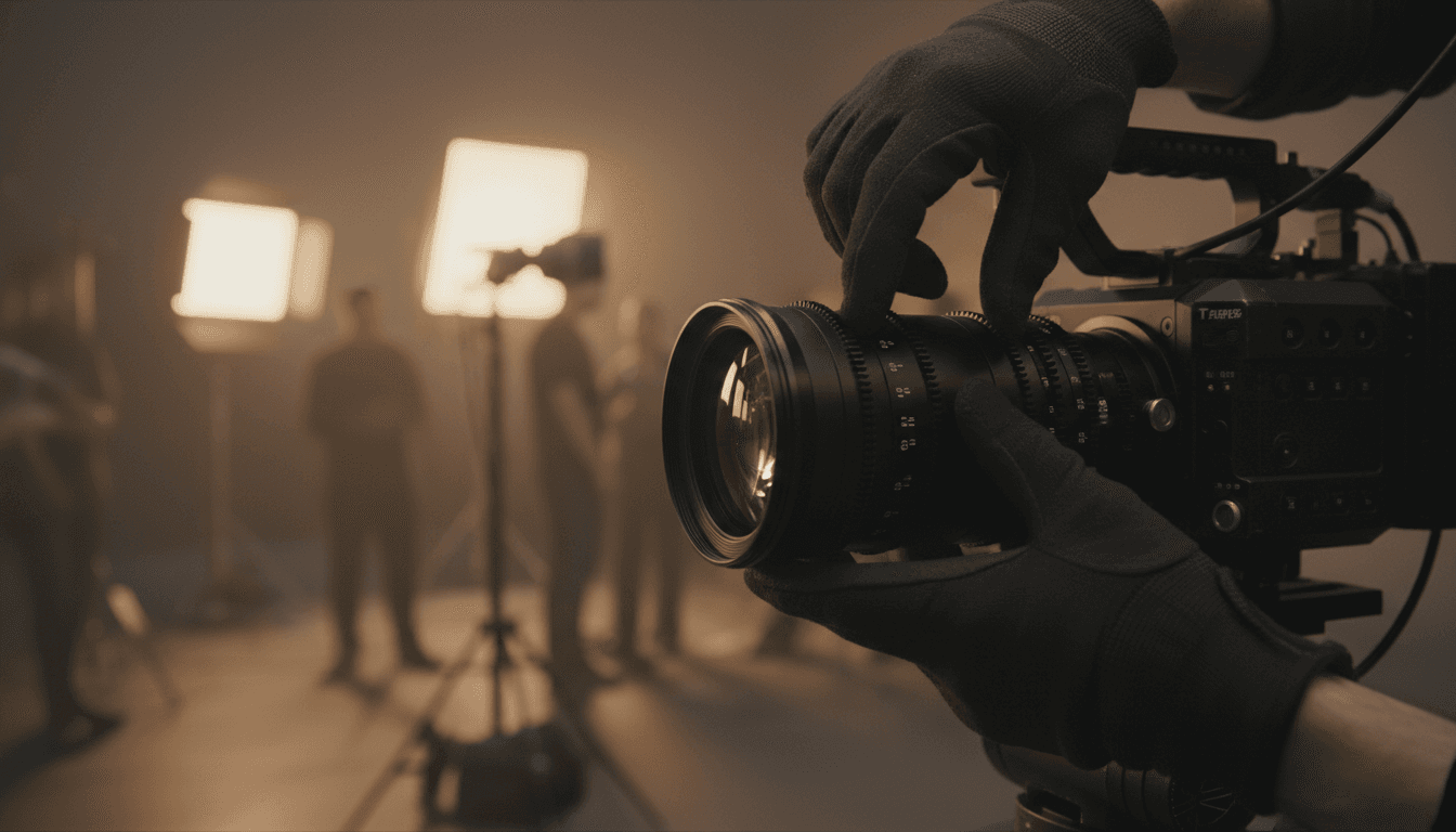 Professional video camera on a tripod at an event