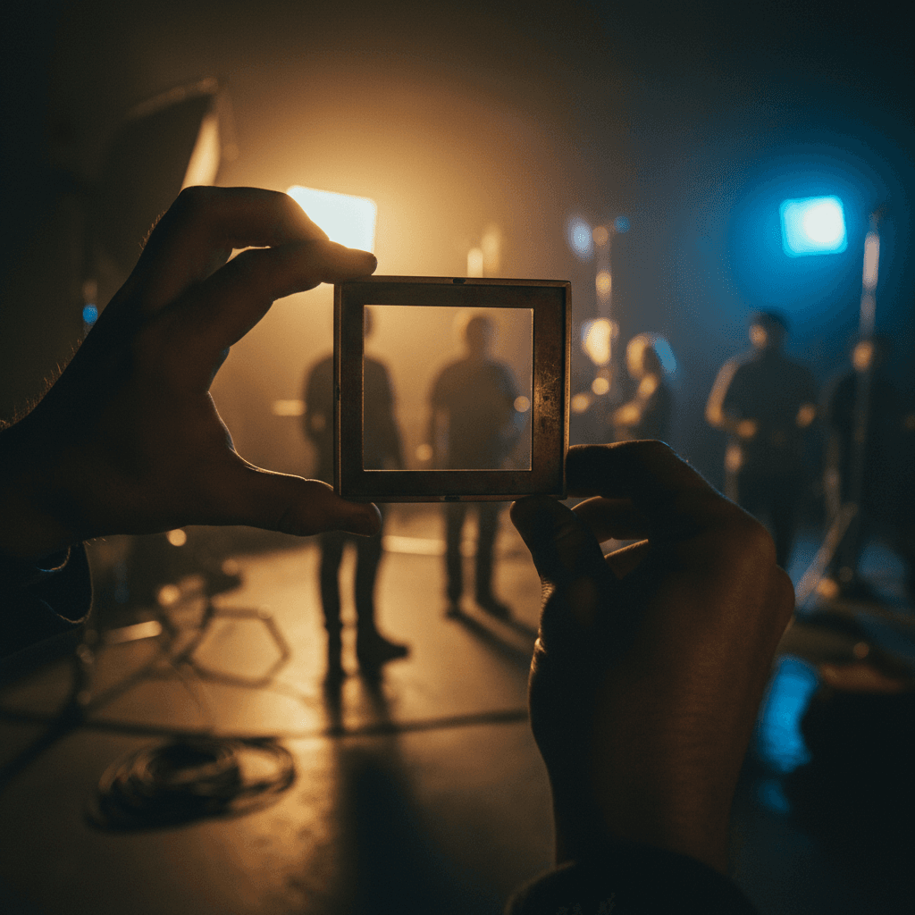 Director reviewing footage on a monitor during an interview