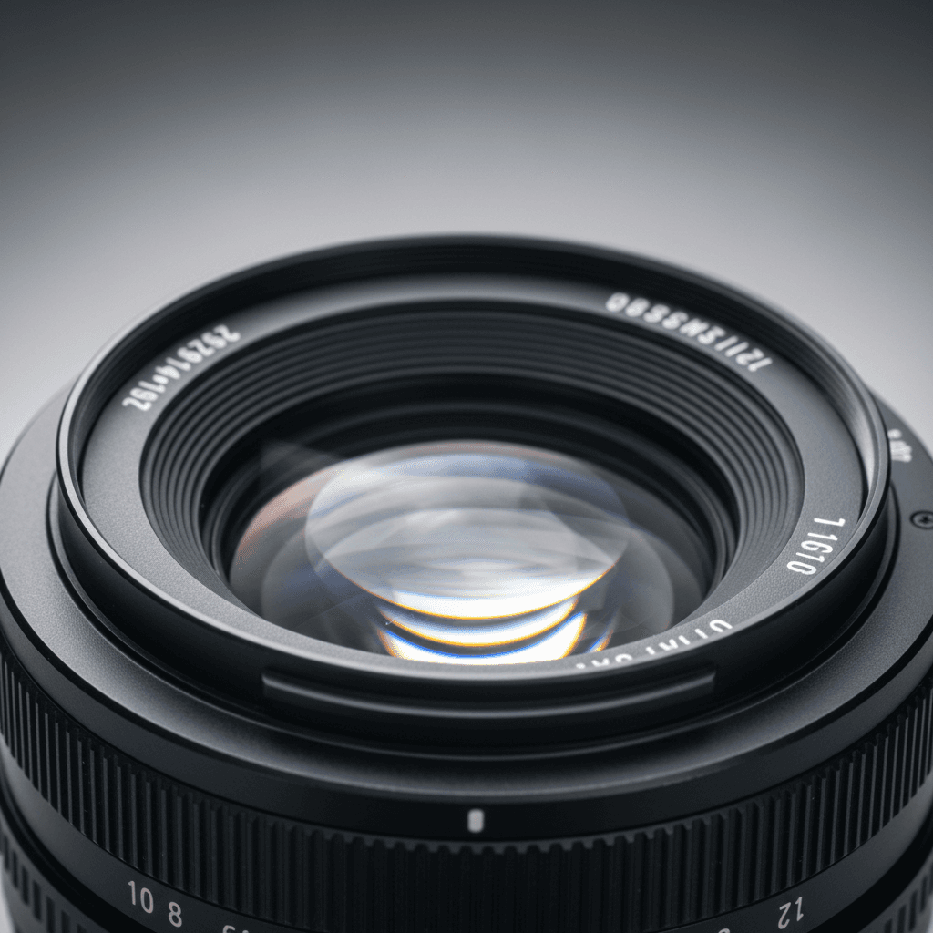 Close-up of a camera lens being cleaned